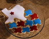 Texas Map  Sugar Cookies   -  (Custom Colors) Party Favors, Birthday Gift, Texas Wedding, etc  (2 Extra Large and 2 dozen mini cookies)