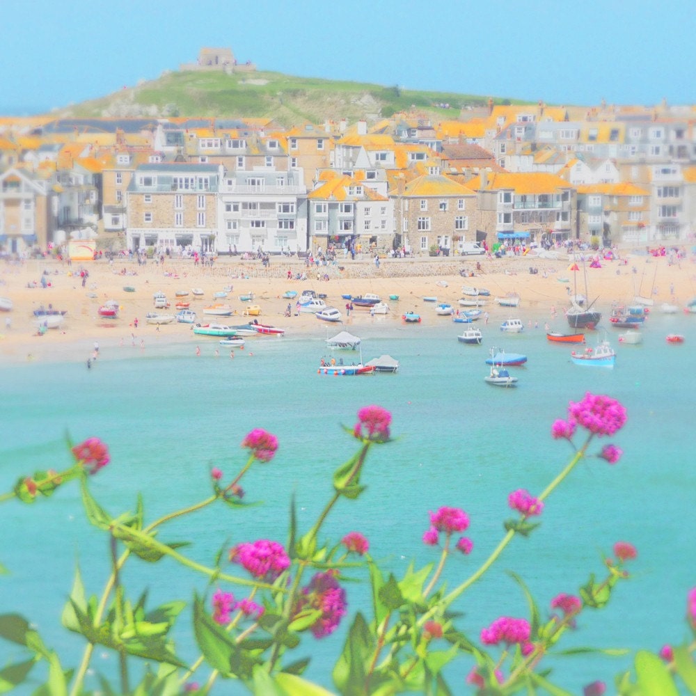 Seaside Photograph for Wall Decor, Pastel Colors, Summertime Beach Photo, Turquoise Blue Sea and Sailboats Art Print