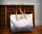 CANVAS TOTE BAG..gray (with leather strap)...medium size