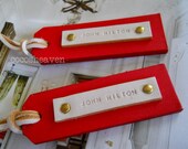 Custom Leather Luggage Tag  - Cherry Red Double Sided (Set of 2) - For Her - Perfect Gift for Birthday, Wedding, or Anniversary