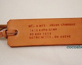 1 Custom Leather Luggage Tag (double sided) - Veg-tan color - Perfect Gift for Birthday, Wedding or Anniversary