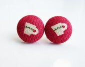 White Cup with Red Button Earrings