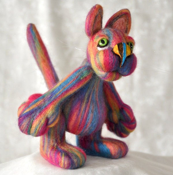 Funky Cat variegated, soft, wool - OOAK Collectible - gift idea