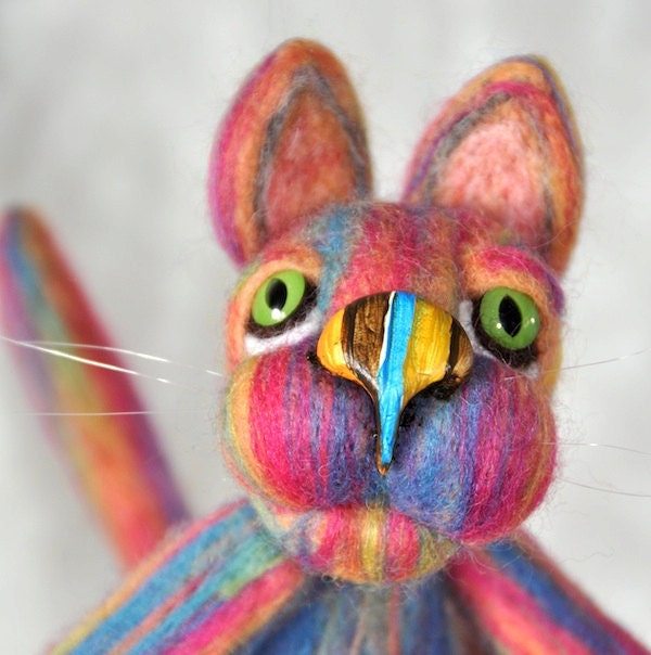 Funky Cat variegated, soft, wool - OOAK Collectible - gift idea