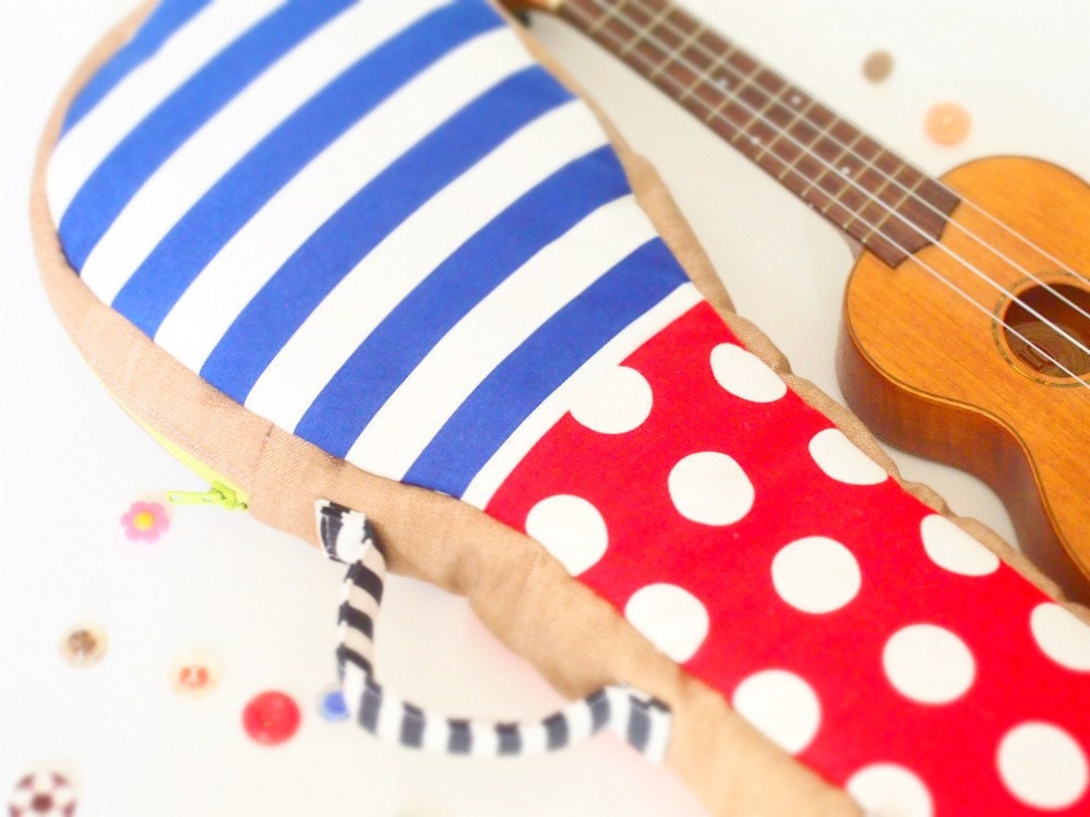 Happiness garden - Polka dot and stripe ukulele bag (soprano size)