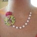 Twirly Flower Necklace with Beads - Yellow, Pink, and Green - White Beaded Chain - Free Shipping