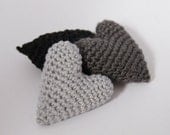 Set of 3 Crocheted Hearts in black and grey