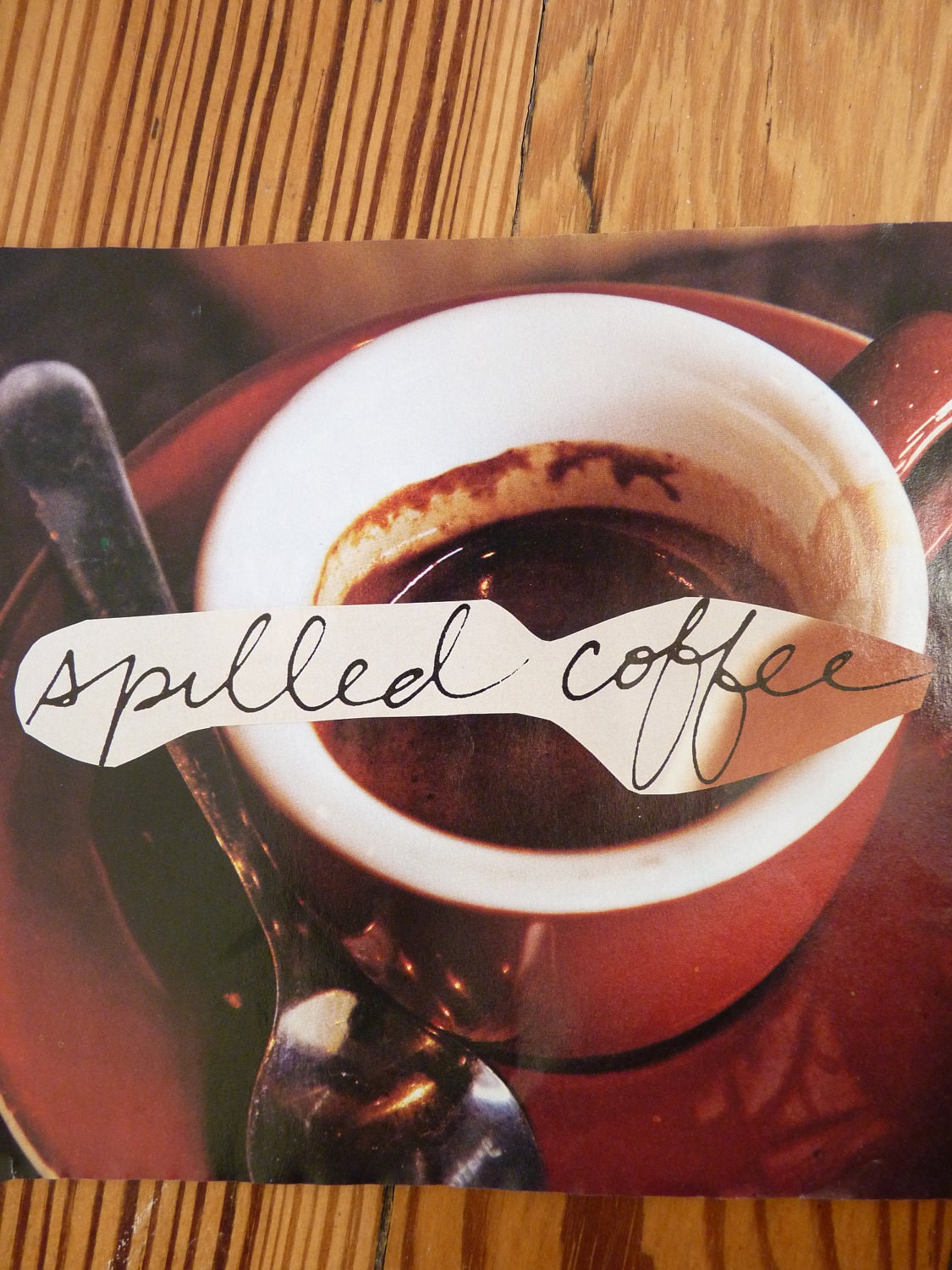 Coffee-Date. Spilled Coffee and Secrets Between Friends: Collage Note Card on High Quality Recycled Cardstock