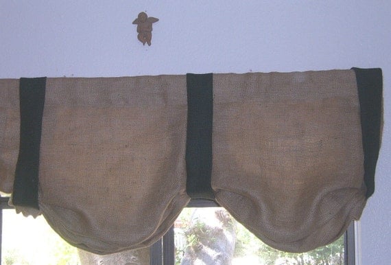 Burlap Box Pleat Balloon Valance with Bands-Rod Pocket 36" to 60"