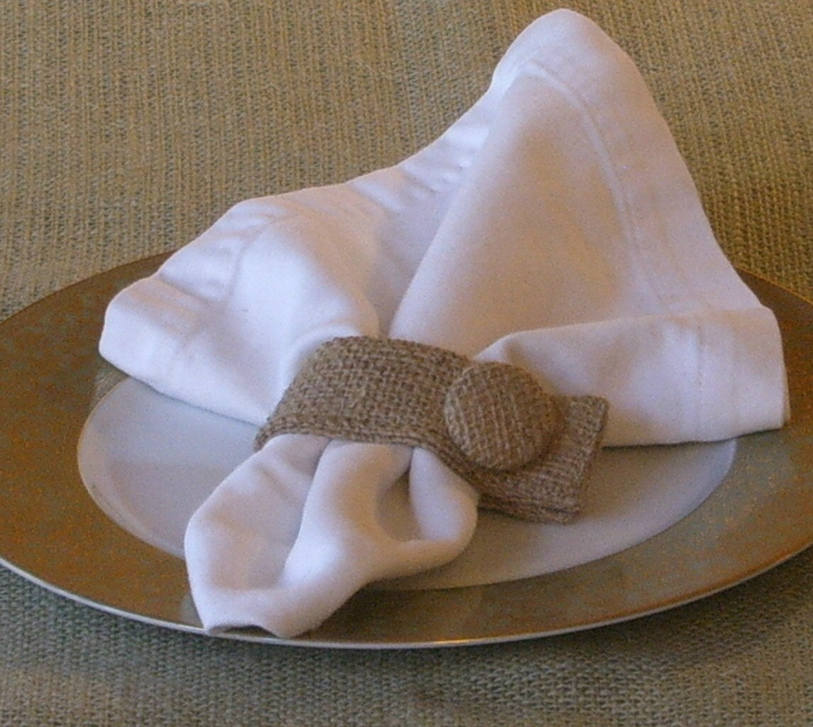 4 Burlap Napkin Rings-Plain Covered Burlap Button and Lined Table Square-32 X 32 inch