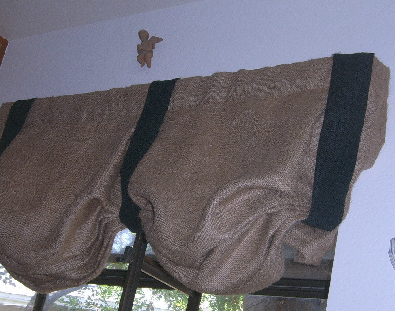 Burlap Box Pleat Balloon Valance with Bands-Rod Pocket 36" to 60"