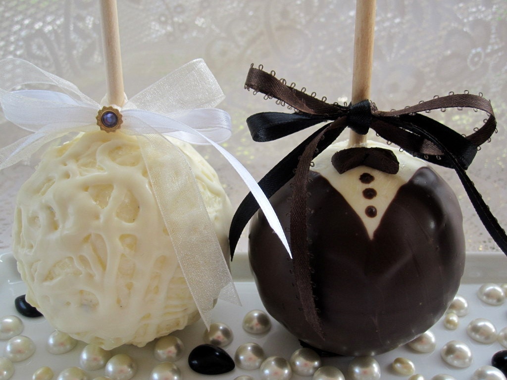 Bride & Groom Pair - Caramel Chocolate Decorated Apples