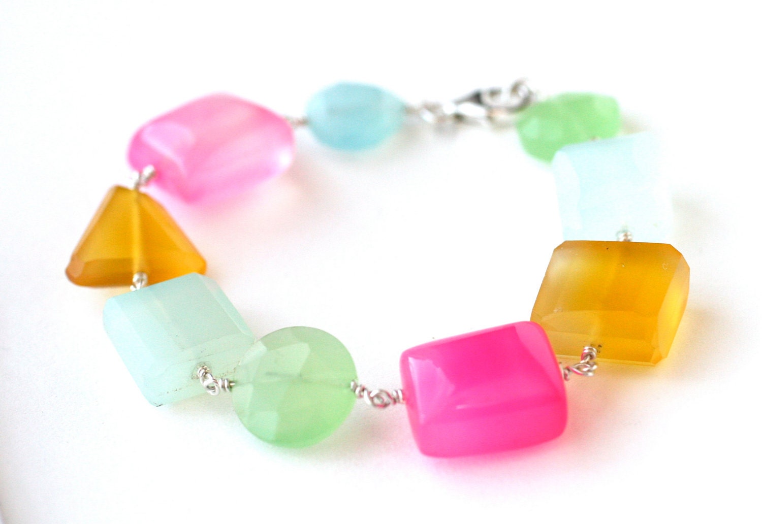 Easter Egg Bracelet Rainbow Chalcedony Sterling Silver - Spring Fashion Accessories, Under 50 dollars, Free Shipping