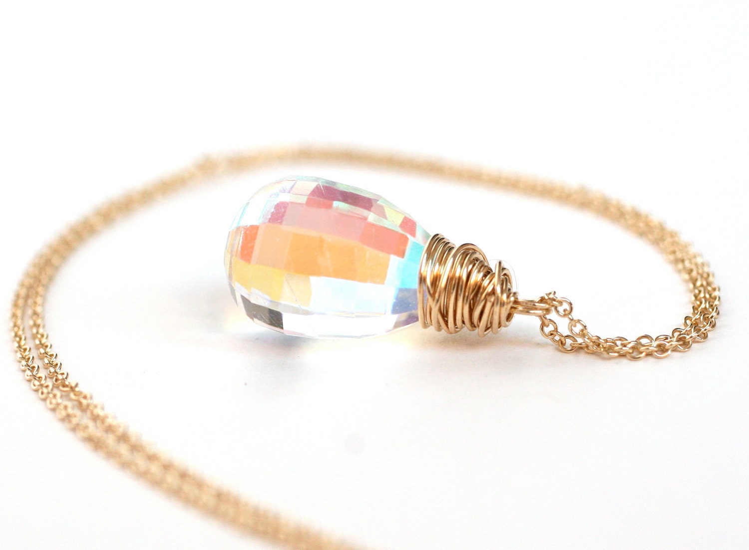 Necklace Rainbow Mystic Ice Quartz 14k Gold Filled - Fashion Jewelry, Under 50 dollars