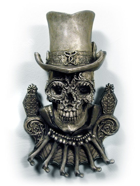 Baron Samedi Wall Plaque, pewter finish