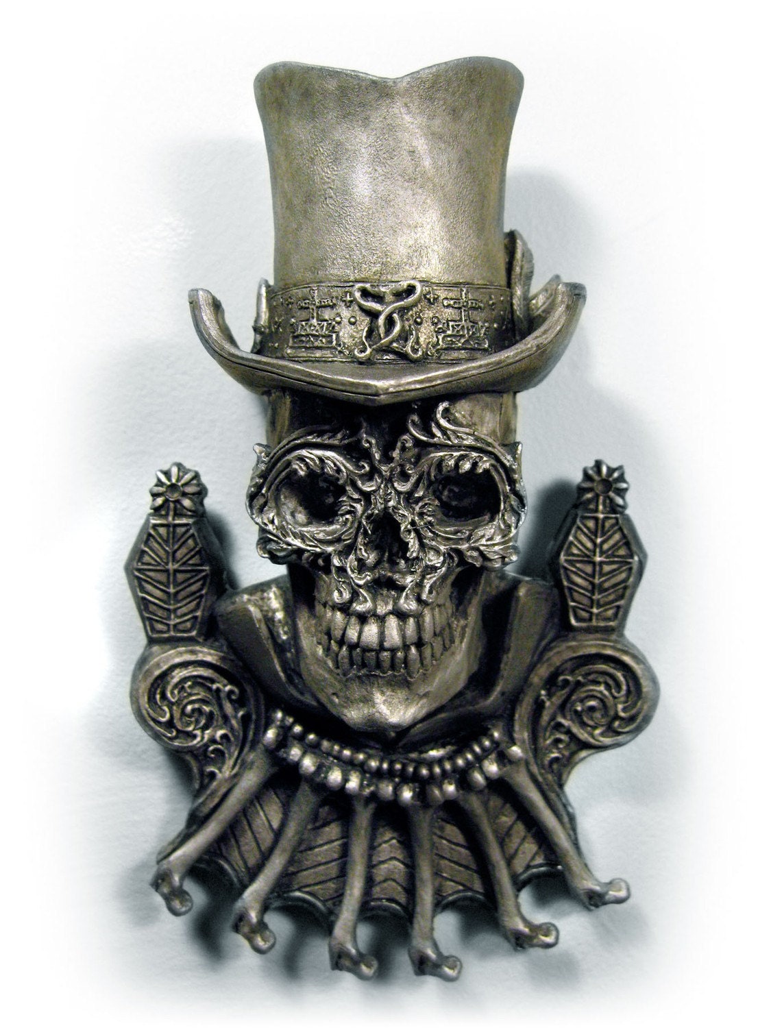 Baron Samedi Wall Plaque, pewter finish