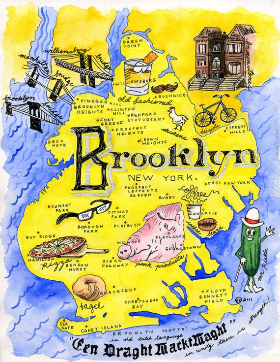 BROOKLYN No.2 Watercolor Map-Archival Print