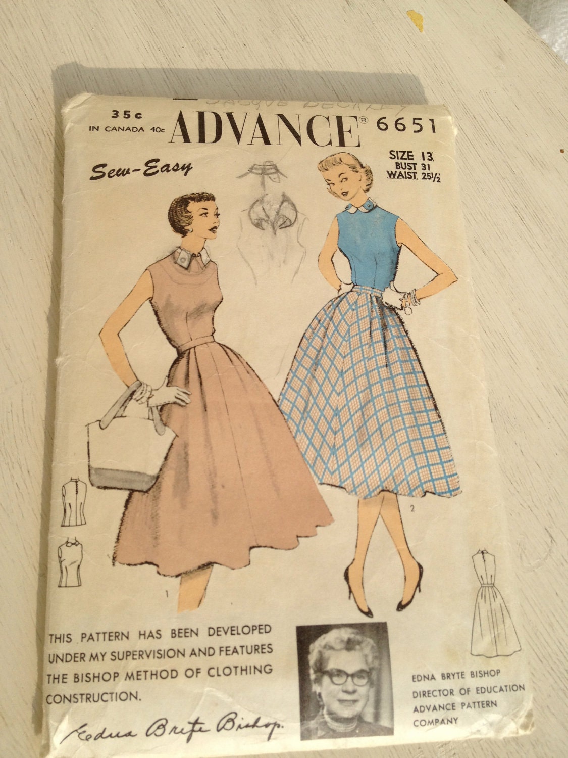 1950s Dress Pattern Advance 6651 Bust 31 Waist 25.5