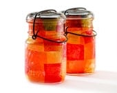 vintage atlas & ball glass top mason jars .. handmade solar lights : pint size decoupage - red yellow orange set of two