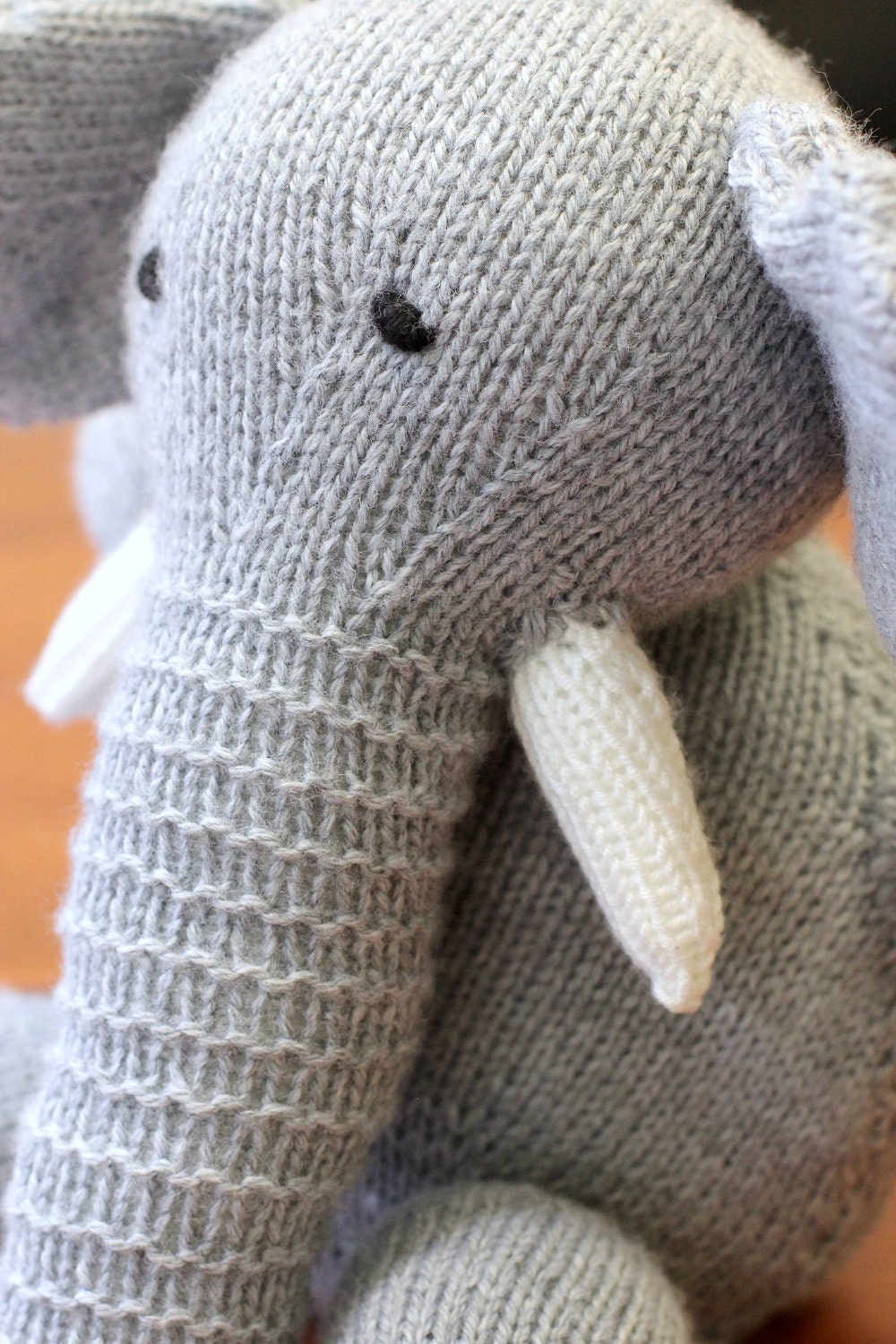 Knitted Large Plush Toy Elephant - Gray (Made to Order)