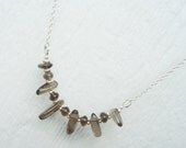 Brown Smoky Quartz Necklace Sterling Silver Jewelry Gemstone Stick Bead Jewellery Exotic Fan Tribal Fringe Bib Chain Earth Tones N-61