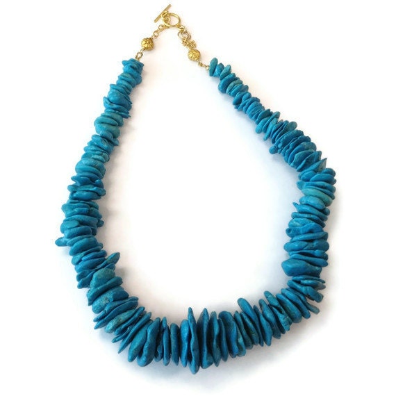 Turquoise Necklace Yellow Gold Jewellery Chunky Jewelry Fashion Beaded Unique Statement Southwestern N-185