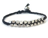 Black Bracelet Sterling Silver Jewelry Braid Plait Cord Jewelry Everyday Modern Simple Jewellery Handmade Unique Stack Layer Woven B-250