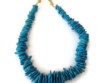 Turquoise Necklace Yellow Gold Jewellery Chunky Jewelry Fashion Beaded Unique Statement Southwestern N-185