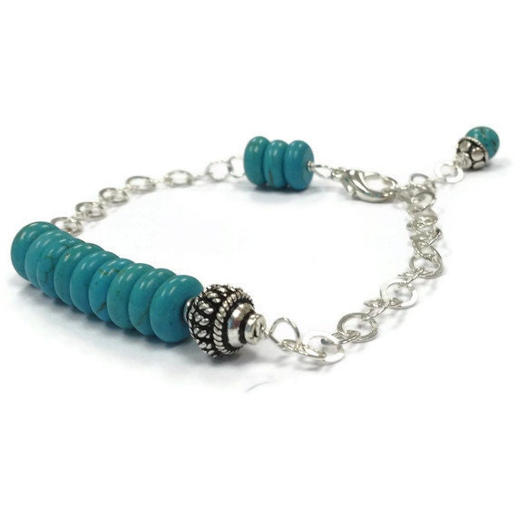 Turquoise Bracelet Bead Bar Sterling Silver Jewelry Chain Jewellery 925 Asymmetric Stack Layer Gemstone B-216