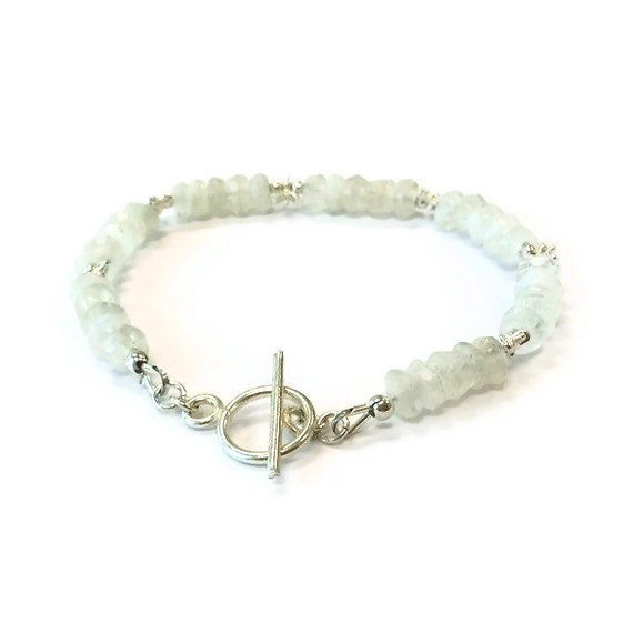 Rainbow Moonstone Bracelet Sterling Silver Jewelry Natural Gemstone Jewellery Iridescent Star Fashion Everyday Minimal Summer Fashion B-273