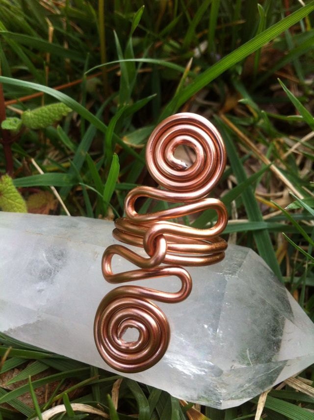 Wire Wrapped Ring, Double Spiral Wire Wrapped Aluminum Ring. Anodized Copper Color.
