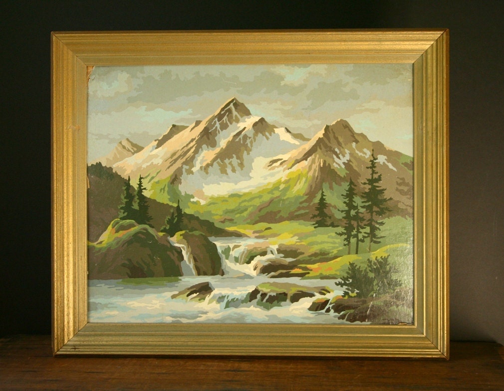 Paint by Number, Mountain scene, vintage painting