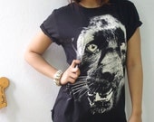 Black Panther Animal Graphic Design Hand Printed T-Shirt M