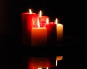 Candles, in the dark, fine art photo, still life, black, yellow, red, giclee print, 12x9  - titled: Candles
