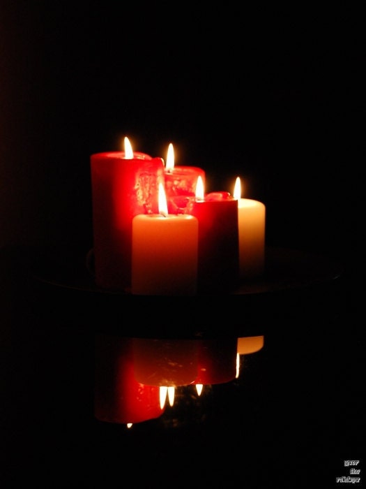 Candles, in the dark, fine art photo, still life, black, yellow, red, giclee print, 12x9  - titled: Candles