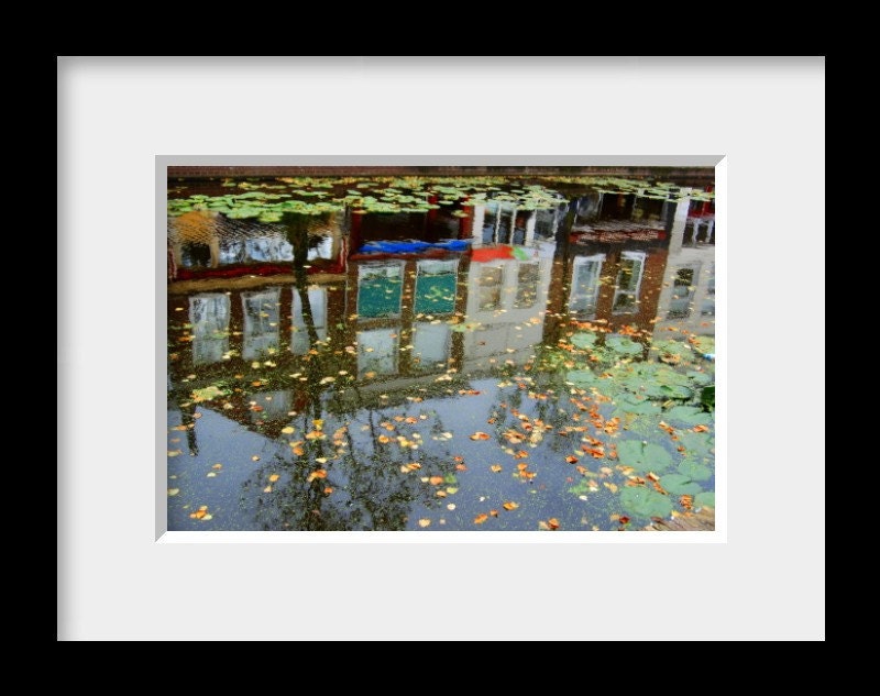 Houses reflection in the water, landscape photograph, water reflection, townscape, whimsical, Giclee print, 8x12 - titled: Delft