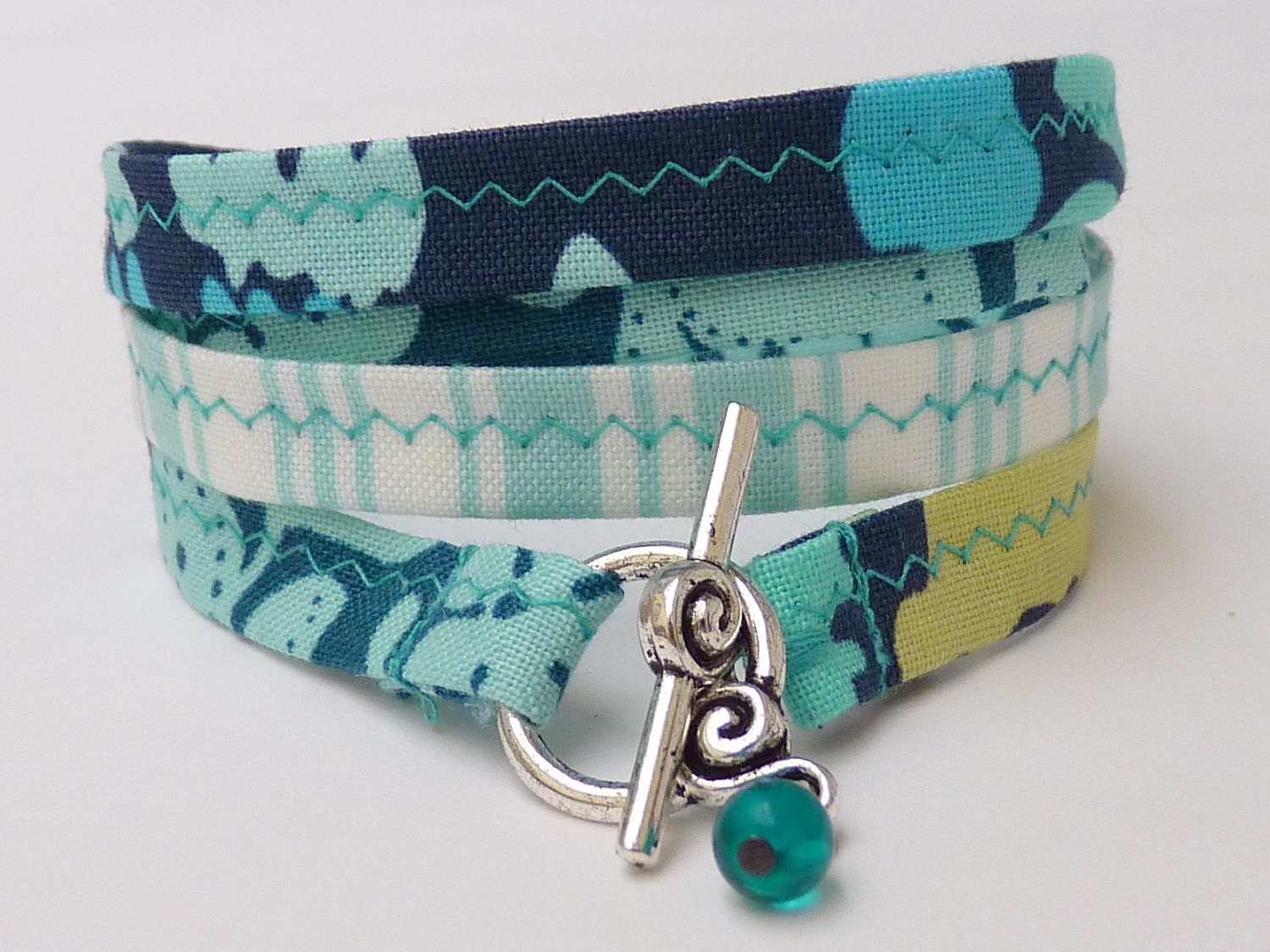 WATER fabric wrap Bracelet 27.6 inches 70.5 cm by nickelart