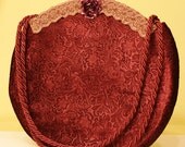 Rose Pink Floral Sculptured Velvet Round Handbag Shoulder Bag With Floral Sequinned Beaded Brooch,Lace/High Fashion Women Girl Accessories