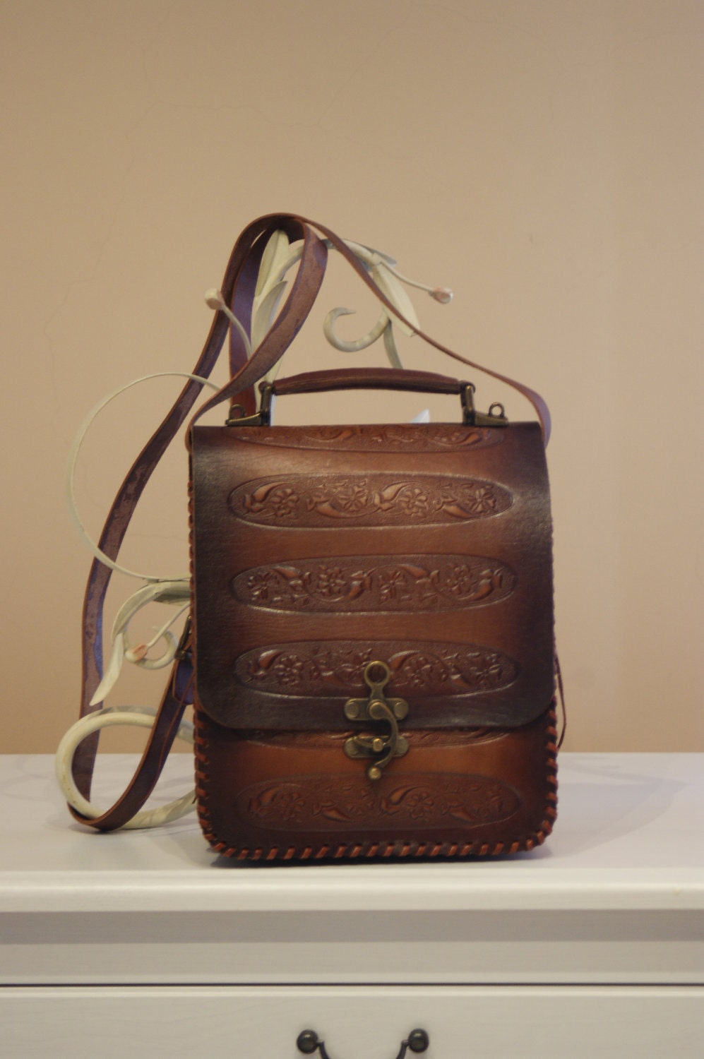 Handmade Handcarved Leather Shoulder Clutch Bag/Bags And Purses/Women Men Accessories