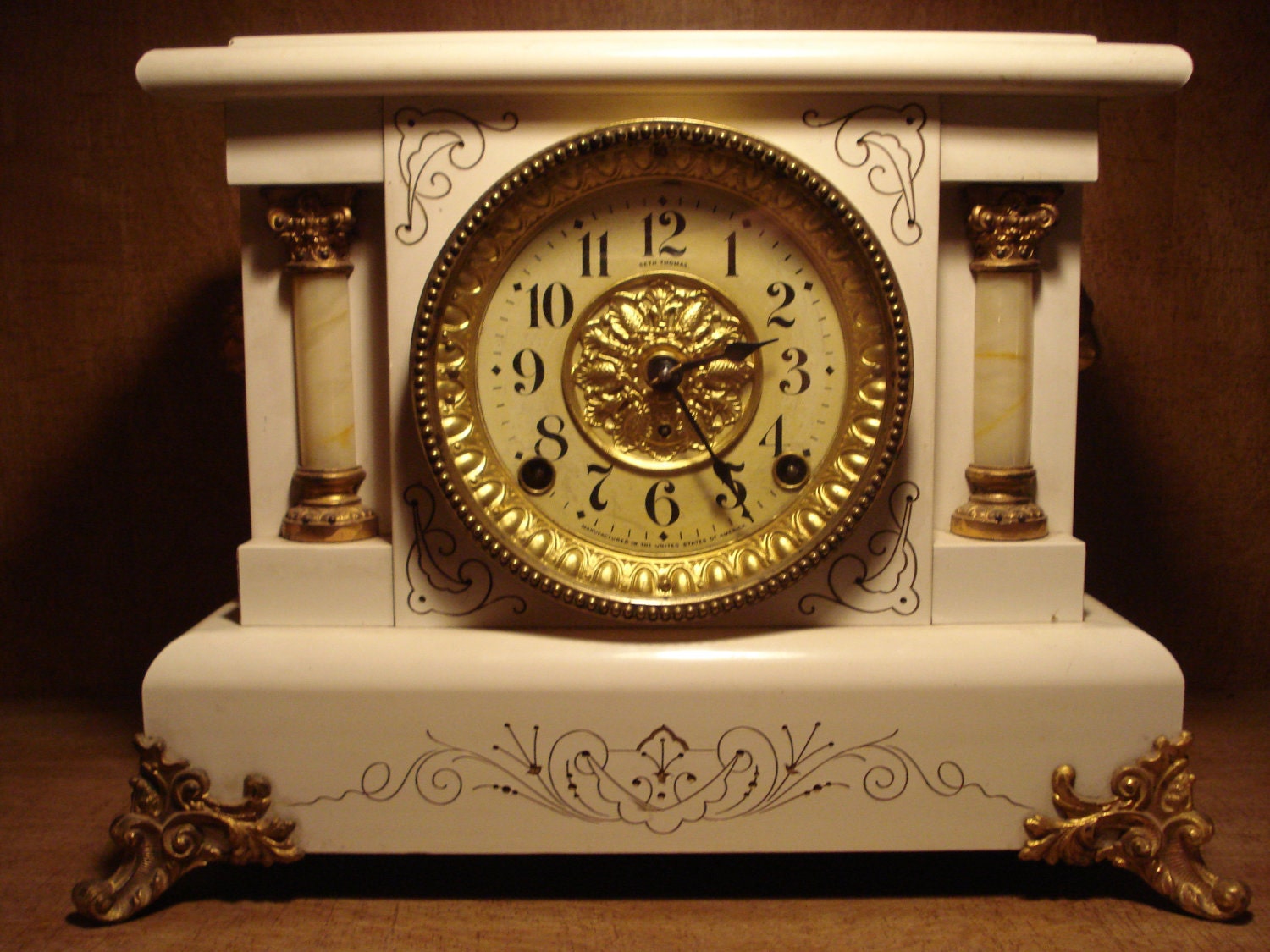 Seth Thomas White Adamantine Beulah 1905 Mantel Clock with key, Free Shipping Inside USA
