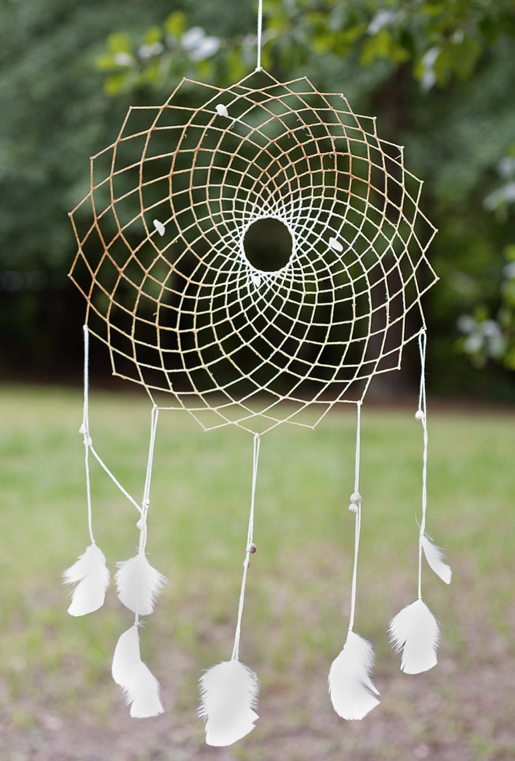 Reserved for Meghan 100% Cotton Floating Weave with Rose Quartz, Seashell and White Turkey Feather