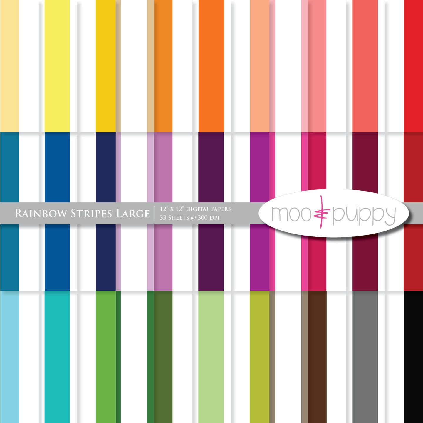 Striped Digital Scrapbook Paper Pack  --  Rainbow  Stripes Large -- INSTANT DOWNLOAD
