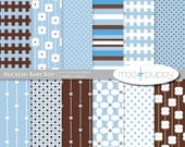 Blue&Brown Digital Scrapbook Paper Pack   --  Bucklin Baby Blue:  -- INSTANT DOWNLOAD