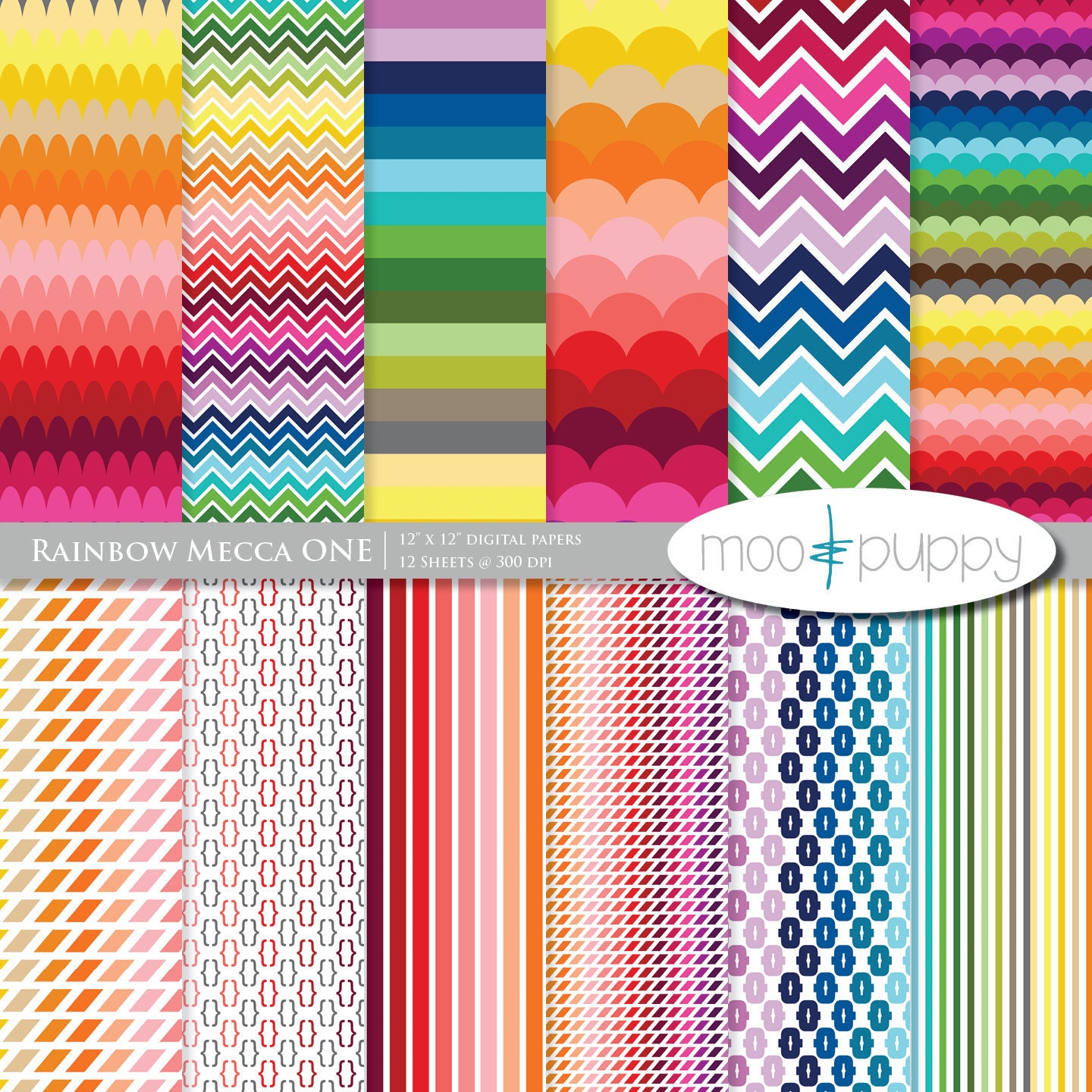 Rainbow Digital Scrapbook Paper Pack  --  Rainbow Mecca One -- INSTANT DOWNLOAD