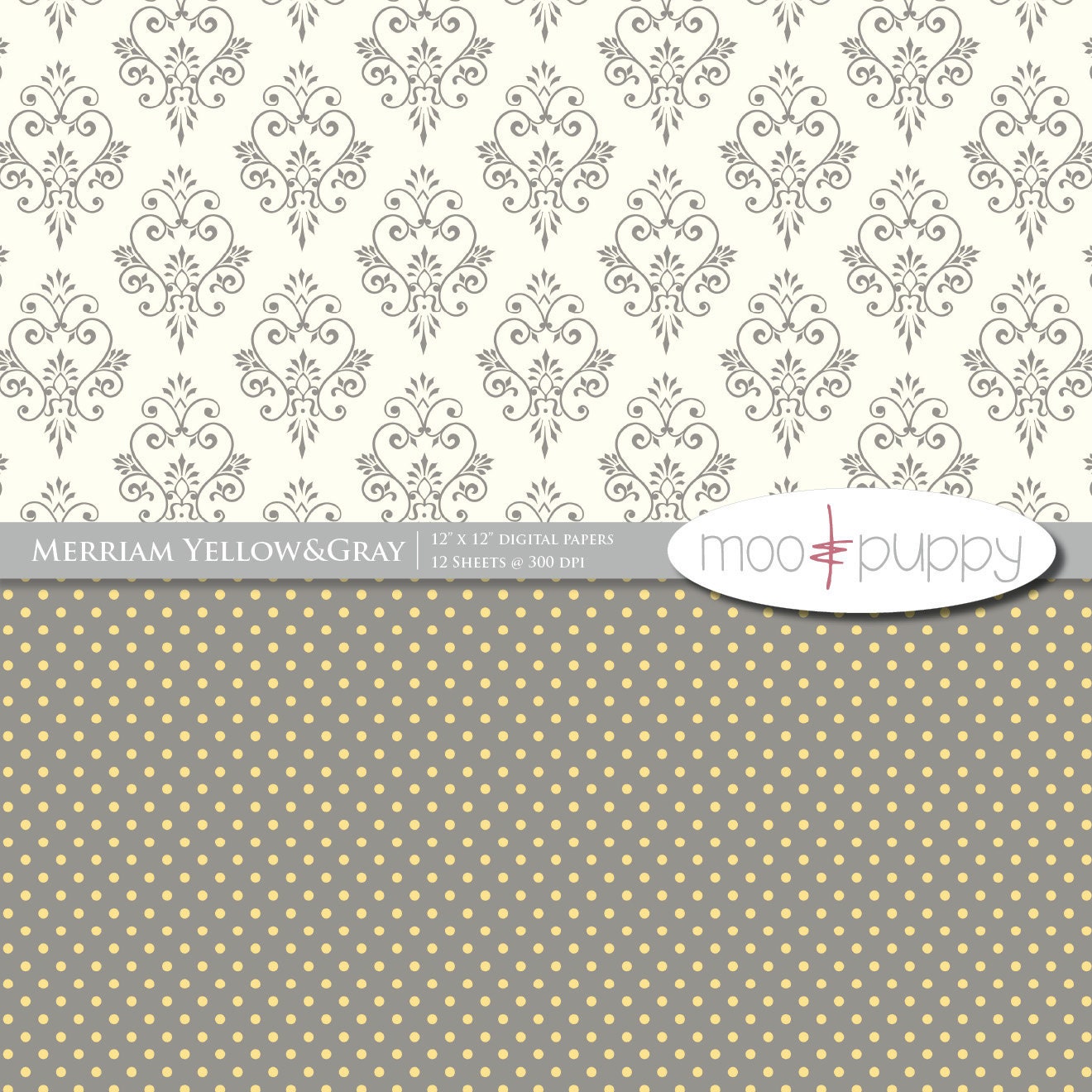 Yellow and Gray Digital Scrapbooking Paper - Merriam Yellow&Gray -- INSTANT DOWNLOAD