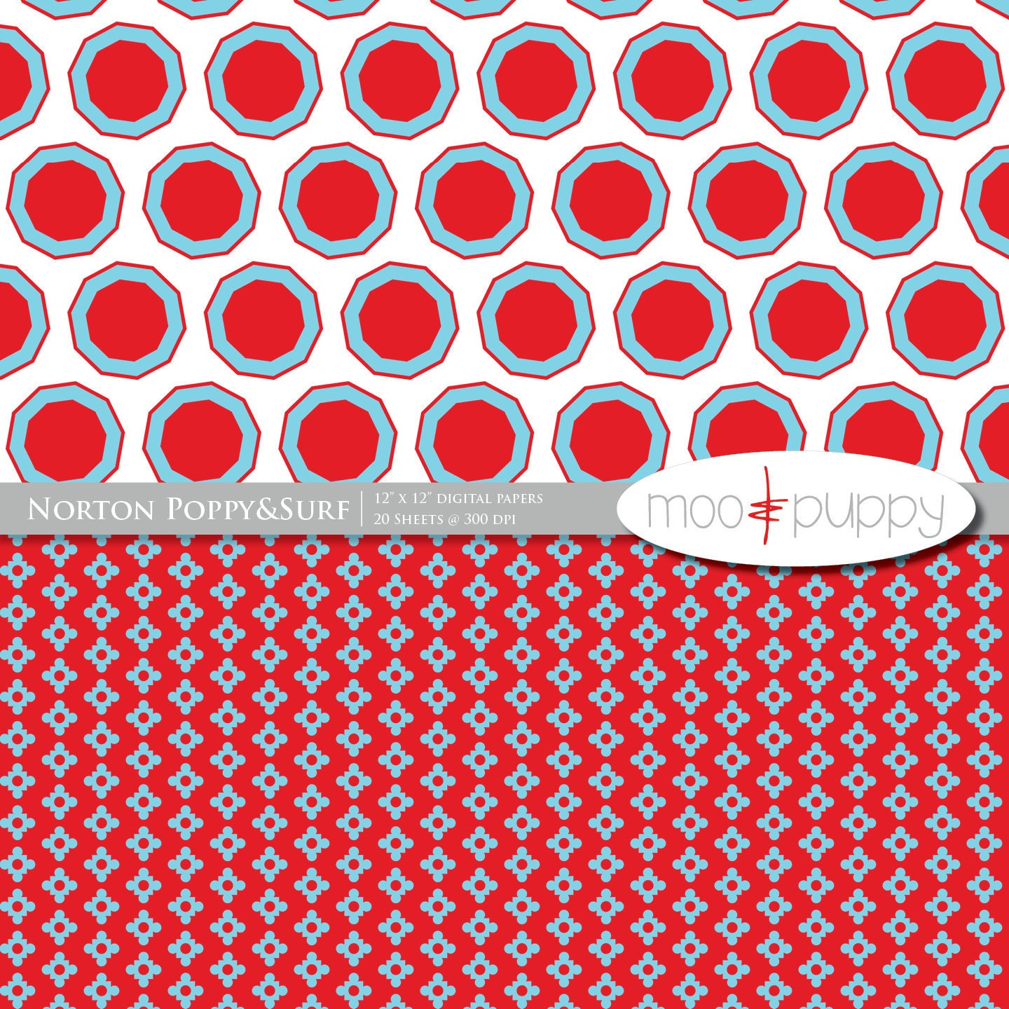 Digital Scrapbooking Paper Pack - Norton Poppy&Surf -- INSTANT DOWNLOAD