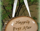 Happily Ever After Starts Here Large Wood Tree Slice Sign Plaque Photo Prop Decor Rustic Fairytale Wedding