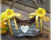 Flower Girl Basket Birch Bark Rustic Woodland Wedding Personalized YOUR CHOICE of FLoWeR