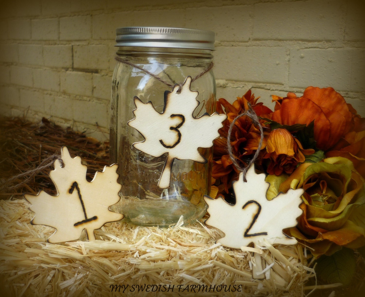 Personalized Maple Leaf Table Numbers Rustic FALL Wedding1-15 With Twine Wine Gift Tag