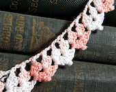 1 1/6 yards Vintage Crochet Cotton Trim - variegated peach pink white (A1)